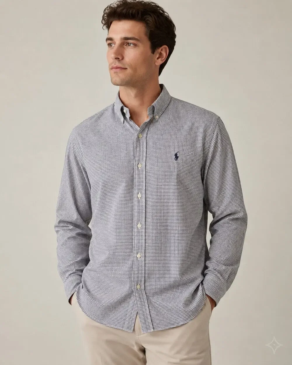 Ralph Lauren Mens Gingham Shirt Blue White Preppy Old Money Button Down Cotton